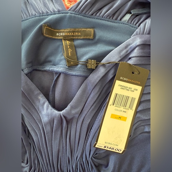 BCBGMaxAzria Deep Blue Pleated Blouse - Picture 3 of 8